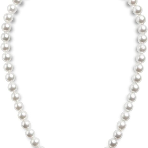 Sterling Silver Round White Simulated Shell Pearl Necklace StrandPearl Choker